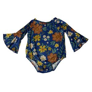 Marie Nicole Baby Girl Floral Bell Sleeve Romper Blue 3-6 Months Boutique